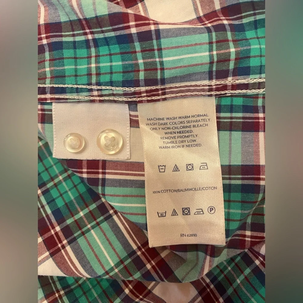 Lands End Canvas Men's Size Large Green Plaid Button Up Long‎ Sleeve Shirt